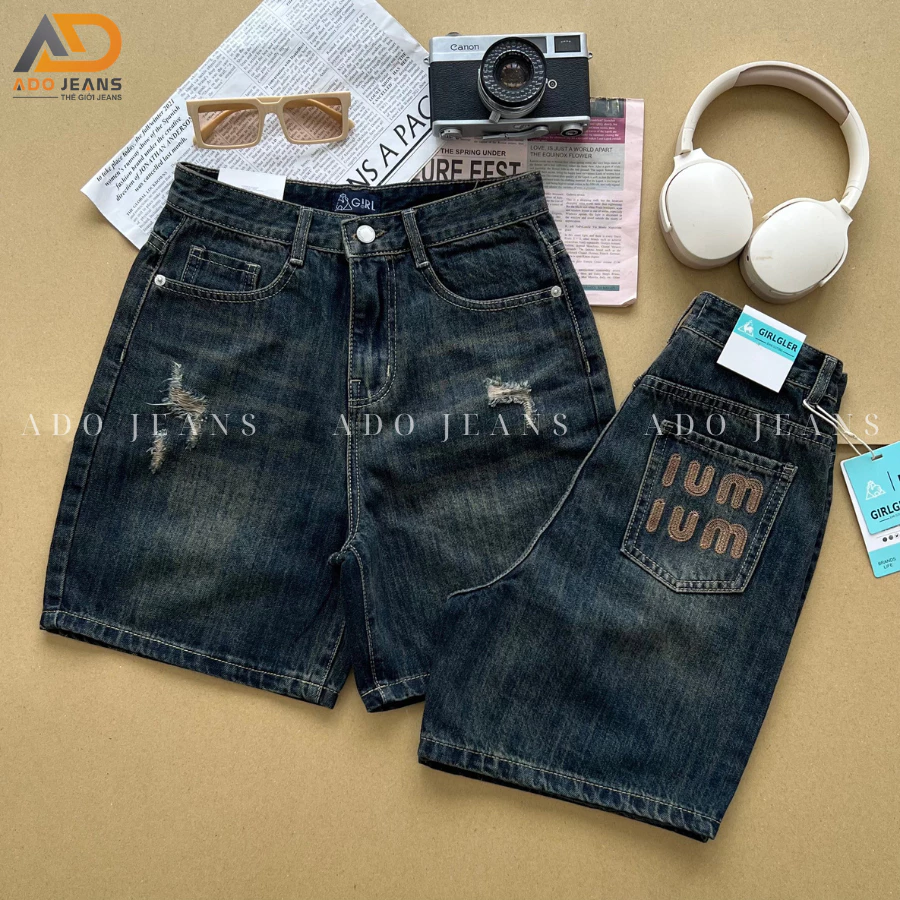Quần short Jeans ngố nữ cạp cao wash rách nhẹ bụi tạo kiểu 2 bên chuẩn form tôn dáng -chất Jeans bò dày mịn đẹp (Mã N01)