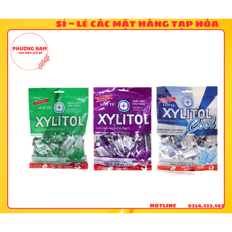 KẸO CAO SU LOTTE XYLITOL LIME MINT/ BLUEBERRY MINT 60 CHIẾC/ XYLITOL XANH/ XYLITOL TÍM