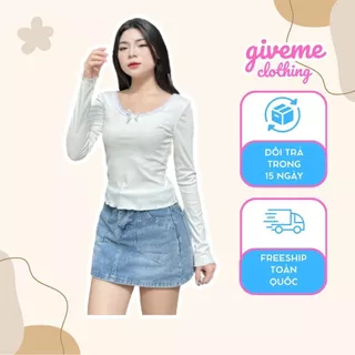 Áo thun dệt kim nữ Jena Top chất liệu thun co giãn viền cổ ren đính nơ cute Giveme.clothing_saigon