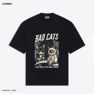 Áo Thun Nam Nữ Unisex Tay Lỡ Phông Local Brand Form Rộng Cổ Tròn Oversize 100% Cotton Màu Đen BAD CAT