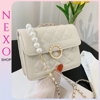 Túi xách nữ đeo chéo khoá mix ngọc mini dễ thương Nexo Shop chụp ảnh đi chơi thanh lịch nữ tính