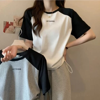 Áo Croptop rút dây lettering dáng babytee hai màu xám và trắng