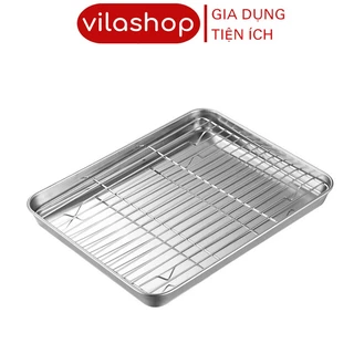 Khay Inox Nướng Gà, Nướng Bánh, Khay 2 Lớp Chất Liệu Inox Cao Cấp Dùng Trong Lò Vi Sóng An Toàn Tiện Lợi