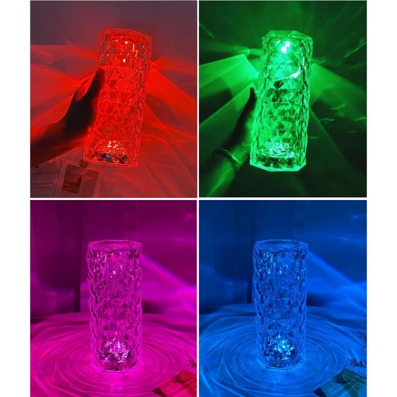 Đèn ngủ pha lê để bàn led cảm ứng decor phòng ánh sáng 3D siêu đẹp đèn hoa hồng kim cương