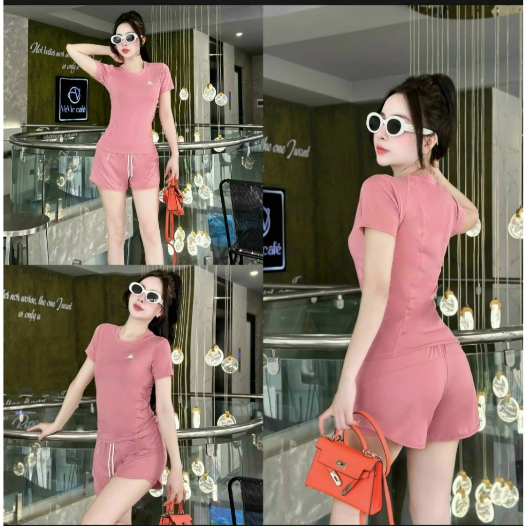 Bộ tập chơi thể thao nữ, chạy bộ  quần đùi 2 lớp  BT097