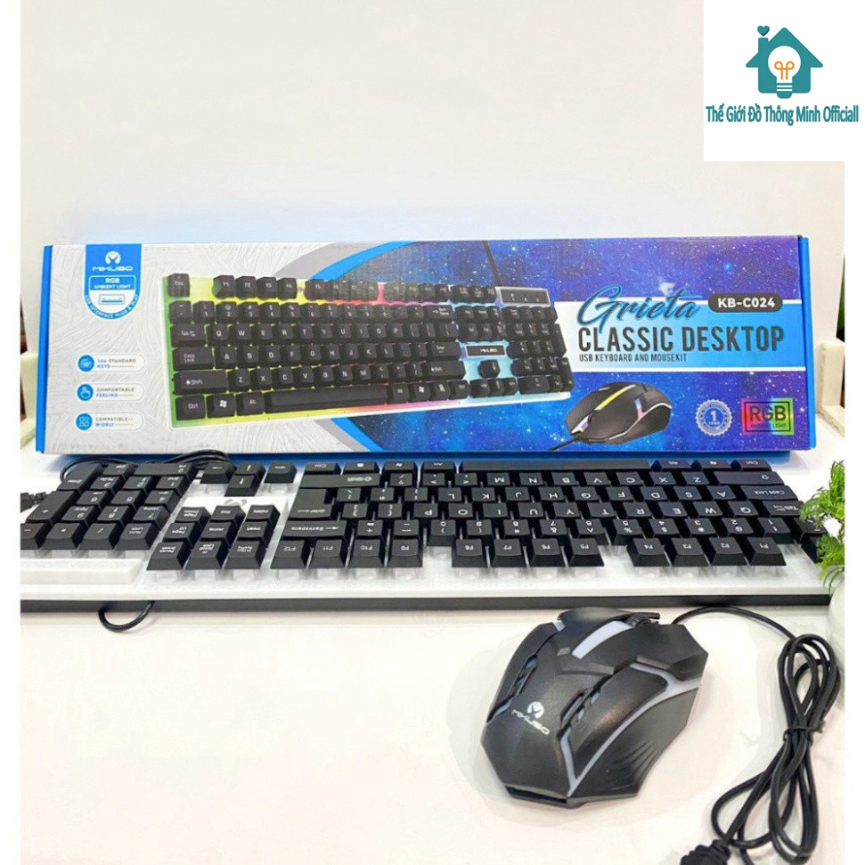 Bàn phím máy tính có dây gaming MIKUSO KB-C024 giả cơ chống nước led rgb chơi game làm việc văn phòng cho PC laptop