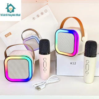 Loa bluetooth karaoke Kinyo K12 tặng kèm 2 mic và sticker,loa karaoke không dây âm thanh bass hay cùng đèn led có BH