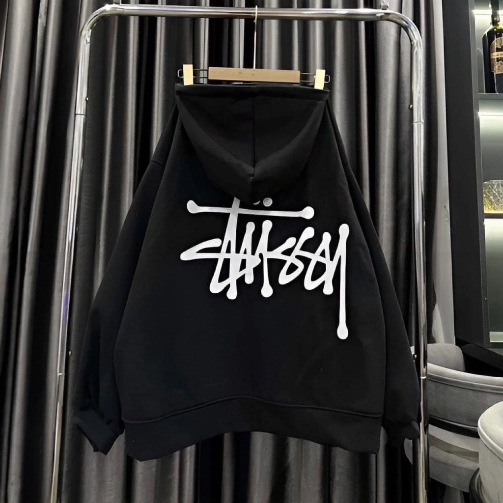 Áo Hoodie Nam Nữ Unisex Phối Khóa Kéo Họa Tiết In Chữ Trước Ngực Sau Áo Như Hình Có Nón Chống Nắng Tốt
