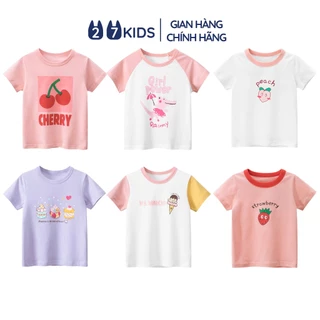 Áo thun bé gái ngắn tay 27Kids 27Home áo cộc nữ 100% Cotton cho trẻ từ 2-10 tuổi GSTS1