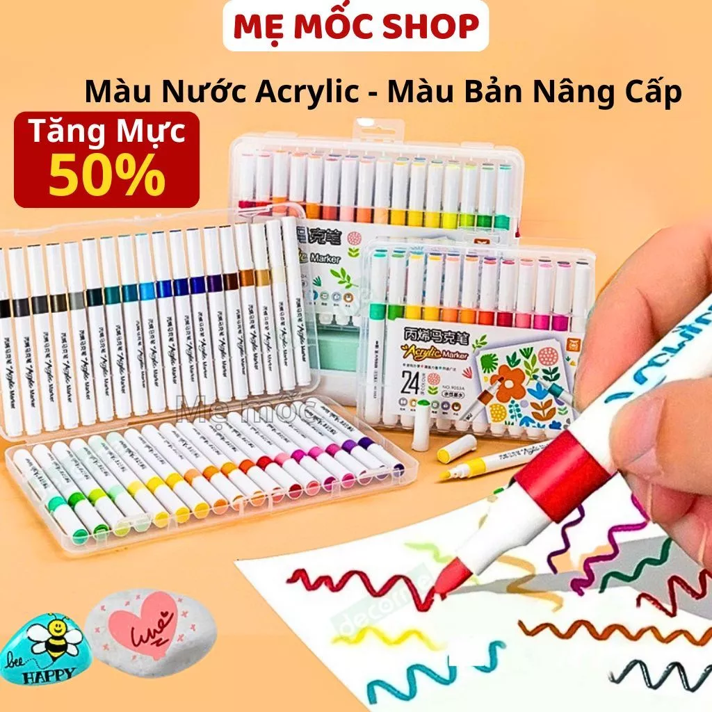 Bút Màu Acrylic Marker Cao Cấp 12/24/36/48 Bộ Bút Lông Màu Acrylic Nước Cho Bé Vẽ Trên Mọi Chất Liệu Màu Sắc Tươi Sáng