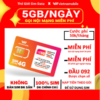 Sim 4G Vietnamobile gán gói 5GB/ngày cước 50k/tháng, sim data cần đăng ký chính chủ không miễn phí tháng đầu, sim mạng