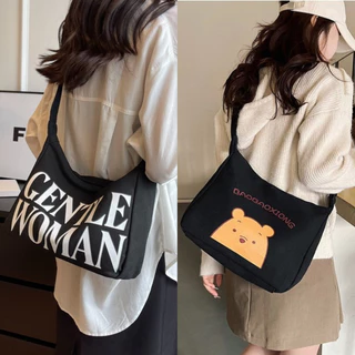 Túi đeo chéo vải canvas nam nữ Gentle Woman đi học đi chơi thời trang Hàn Quốc, túi đeo vai Unisex cá tính đựng vừa a4