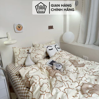 [HÌNH THẬT] Bộ chăn ga Cotton poly NAA HOUSE trơn mềm đủ size (mẫu gấu viền nâu)