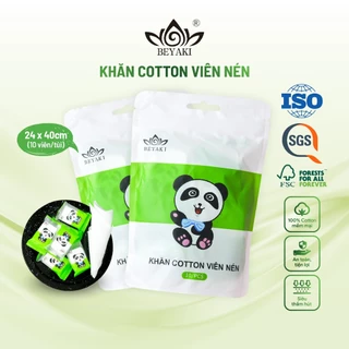 Khăn nén du lịch, công tác, 100% cotton dày dặn êm mịn, 24*40cm (10 viên/túi) - Beyaki