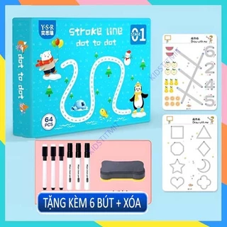 Tập tô vẽ thông minh xóa được 64 trang tặng 6 bút, Học Liệu Montessori đồ chơi giáo dục cho bé 2 3 4 5 tuổi