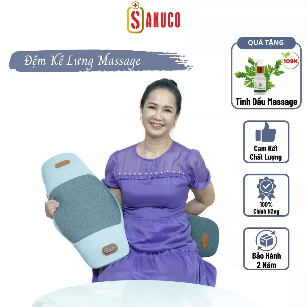 Đệm Kê Lưng Sakuco Chống Thoát Vị Đĩa Đệm Tích Hợp Massage Rung & Chườm Nóng, Gối Kê Lưng Giảm Đau Lưng, Đau Cột Sống