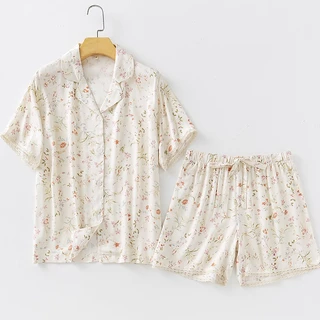 Bộ Pyjama Hoa Tay Ngắn Đồ Ngủ Mặc Nhà / Floral In Beige Short PJ Set - After Bath PJ132-PJ046