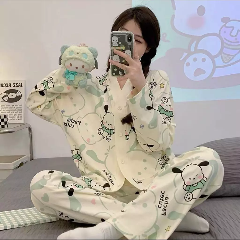 Bộ pijama tay dài quần dài chất thun sữa mềm mịn Quảng Châu