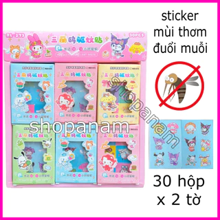 Khay 30 hộp sticker giấy vải có hương thơm đuổi muỗi , sticker sarino kuromi Hello Kitty