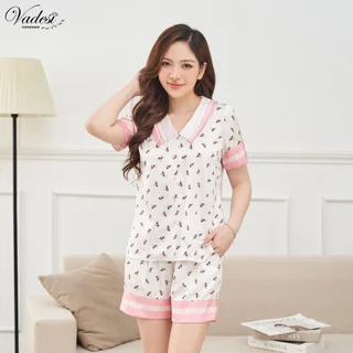 Bộ Đồ Pijama Đùi Cộc VADESI Cổ Sen Lụa Luxury Nhiều Màu Đẹp Mặc Nhà Mùa Hè Thoáng Mát