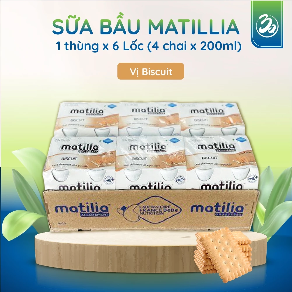 [Thùng 24 chai 200ml] Sữa bầu Matilia Pháp vị Bích Quy Giúp mẹ bầu khỏe mạnh, thai nhi phát triển toàn diện