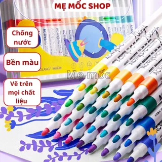 Bút Màu Acrylic Marker Vẽ Trên Mọi Chất Liệu Có Thể Vẽ Chồng Màu 12/24 Cao Cấp Màu Sắc Tươi Sáng Bút Lông Màu