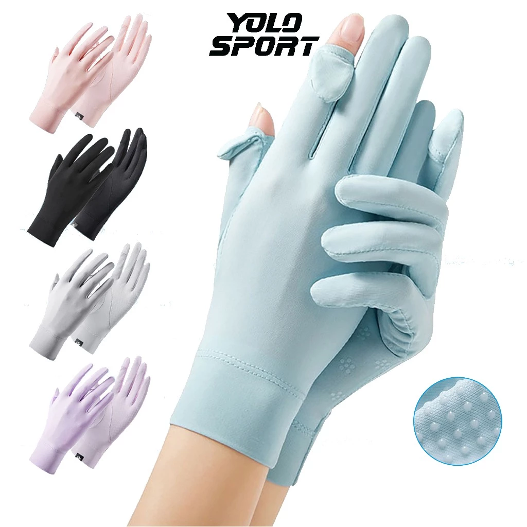 Găng Tay Silicone UPF50+ Chống Nắng Hở 2 Ngón Tiện Lợi Vải Lụa Băn Chống Tia UV Đạp Xe Chạy Xe Máy Leo Núi Cho Nam Nữ