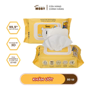 Khăn Ướt Moby Baby Không Mùi Tinh Khiết Mềm Mại An Toàn Cho Bé (80 Tờ/1 Gói)