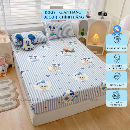 Bộ Ga Gối 3 Món Cotton 100% Kous Decor Hình Con Vật Sóc Gấu Thỏ Lợn Mềm Mại Mát Mẻ Thấm Hút Mồ Hôi Không Chăn