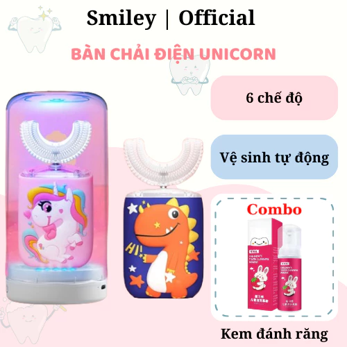 Bàn chải điện cho bé UNICORN, bàn chải đánh răng cho bé đầu chữ U siêu mềm, giúp bé vệ sinh răng miệng tự động