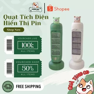 Quạt Tích Điện Hiển Thị Phần Trăm Pin - Xoay Tròn - Tạo Độ Ẩm