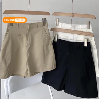 Quần sooc đùi nữ Goness short kaki hàng trơn cạp cao thiết kế túi cơi phong cách Hàn Quốc QS508