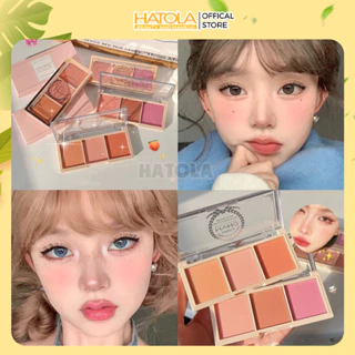 Bảng phấn mắt má 3 ô tone hồng cam kèm cọ tán makeup nhẹ nhàng lên màu tự nhiên Hatola