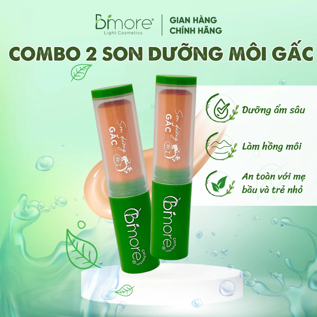 Combo 2 Thỏi Son Dưỡng Gấc Bimore Giảm Thâm Dưỡng Ẩm Làm Hồng Môi