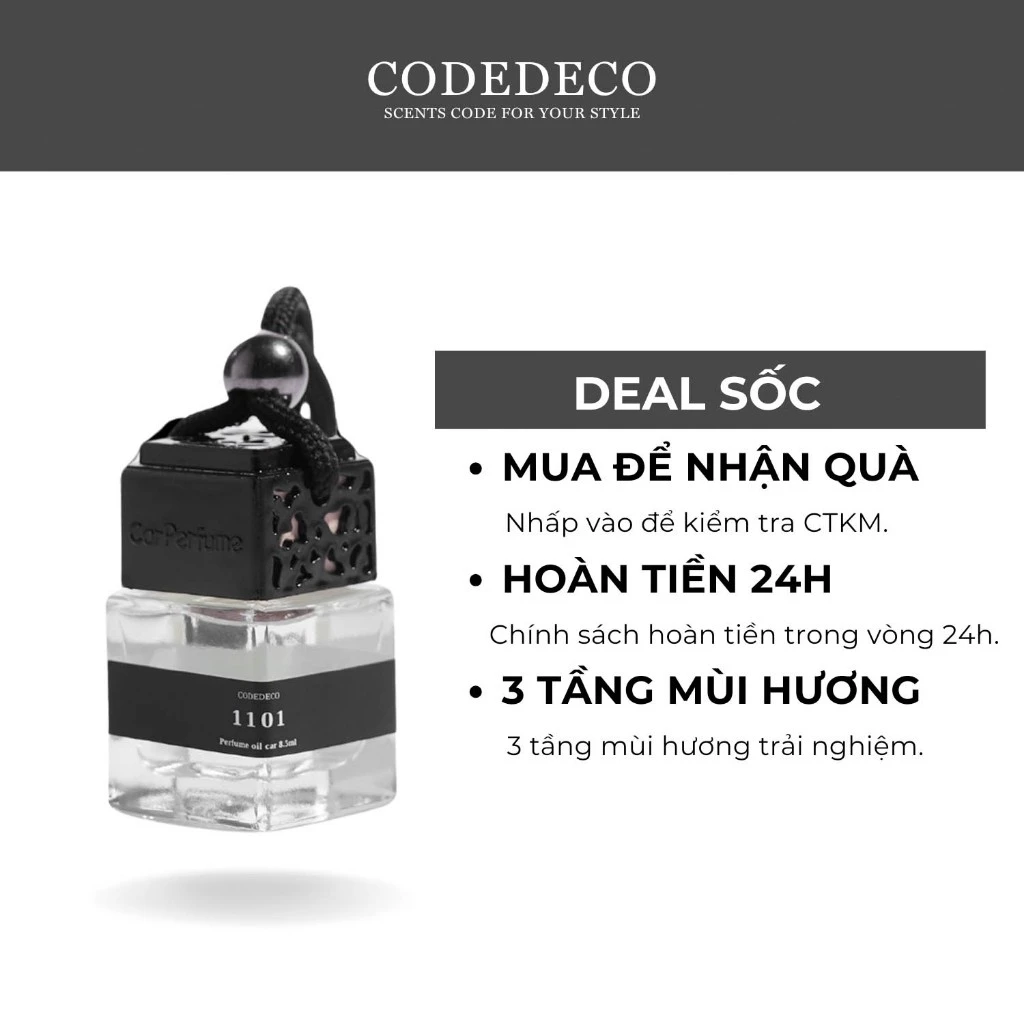 Tinh dầu nước hoa dạng treo CODEDECO Bergamote & Tonka 8.5ml 3 tầng hương, treo xe tô tô, nhà vệ sinh, phòng ngủ