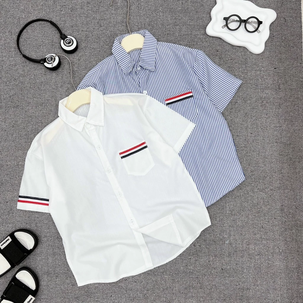 Áo Sơ Mi Ngắn Tay Boy Phối Cho Bé Trai Size Vừa Và Lớn - Phong Cách Hàn áo sơ mi Cộc tay cho bé trai Mã P1---