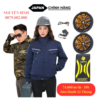 Áo điều hòa nhật bản akita 14V 74000mAh , áo quạt điều hòa chống nóng, chống tia uv, áo bảo hộ lao động