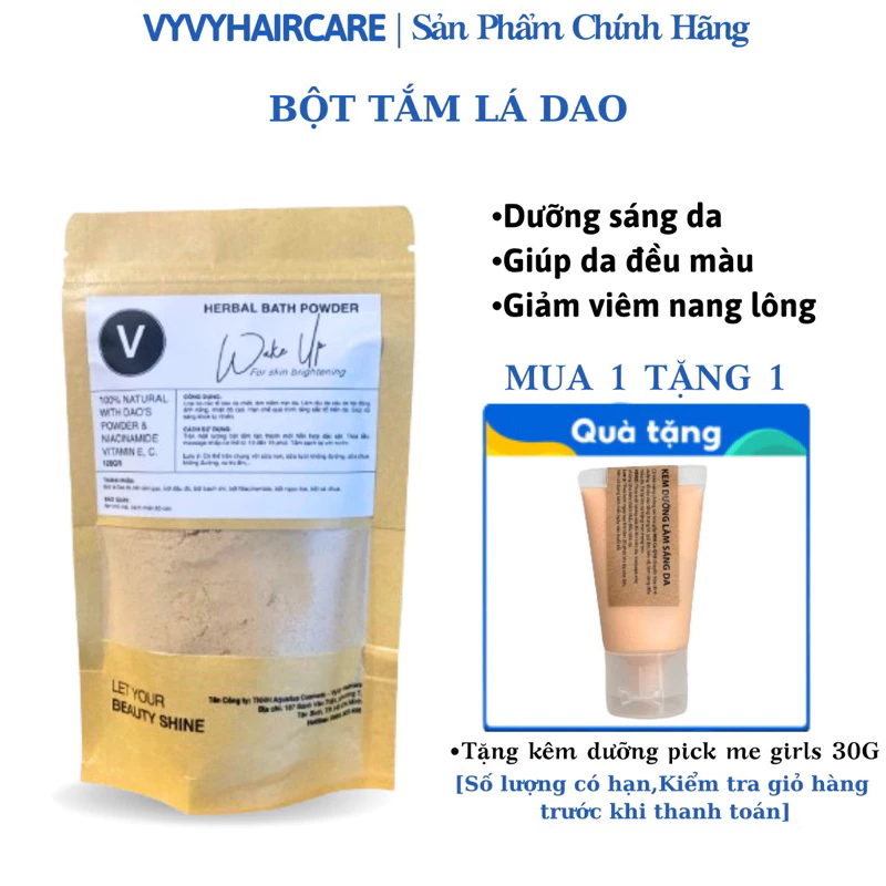 Bột tắm lá dao Vyvyhaircare 120g hổ trợ dưỡng trắng da, dưỡng ẩm, mờ thâm, tẩy TBC