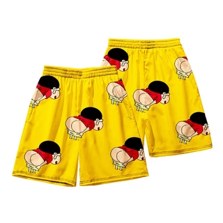 Quần Short hoạt hình Unisex SHIN vàng ❤️ Quần đùi nam nữ mặc nhà Freesize 38-70kg