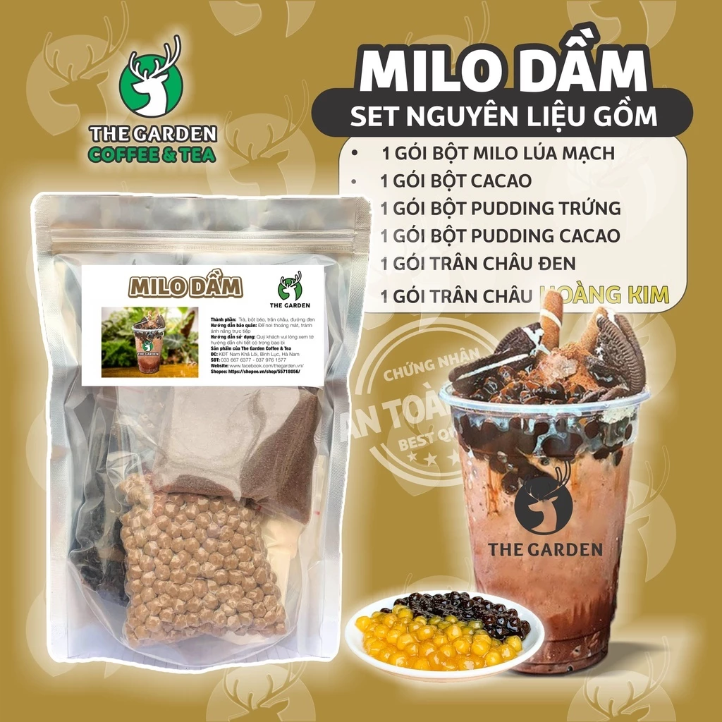 Set Milo Dầm Trân Châu Pudding Trứng Pudding Socola THE GARDEN ( Set pha ~10 cốc)