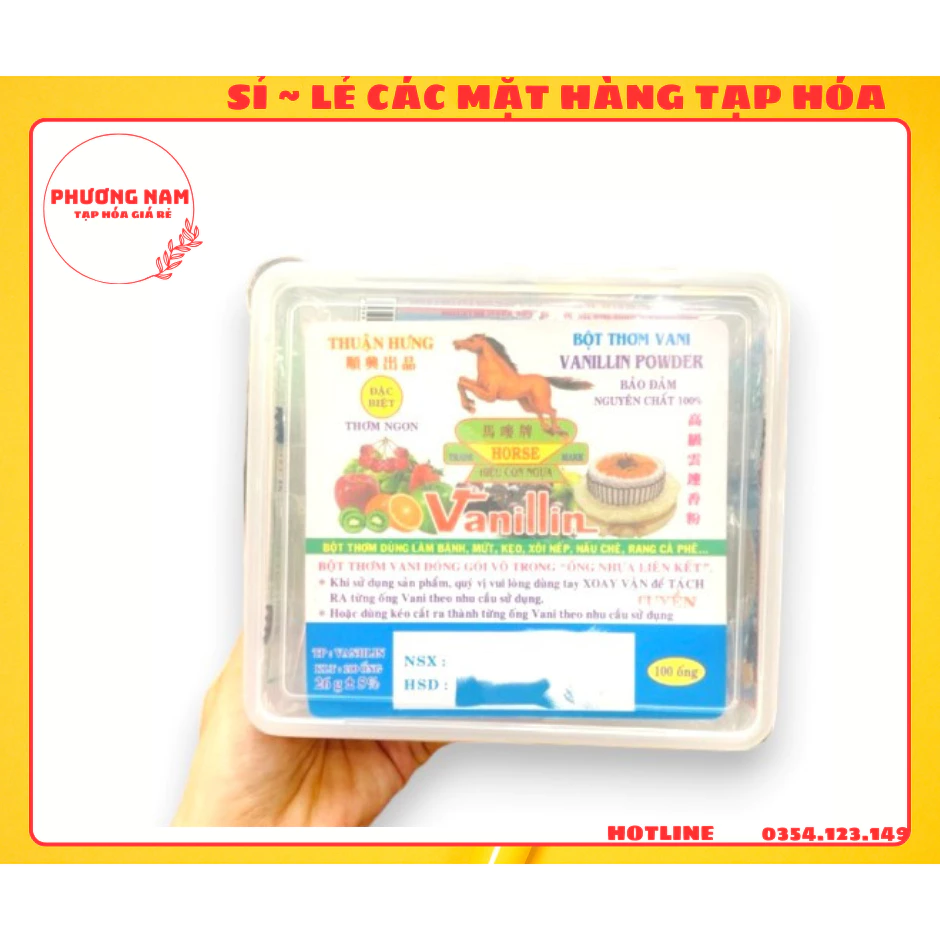 HỘP 100 ỐNG BỘT THƠM VANI VANILLIN THUẬN HƯNG HIỆU CON NGỰA