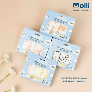 Hộp 5 Khăn Sữa Muslin Molli Kích thước 30x30cm