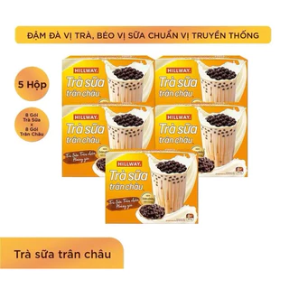 Combo 4hộp Trà Sữa Trân Châu Hoà Tan - Hillway - Vị truyen thống (hộp 8gói trà sữa, 8gói trân châu)