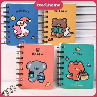 Sổ Tay Ghi Chép Vở Ghi Chú Gáy Lò Xo Mini Bỏ Túi In Hình Cute Bear A7 80 Trang Không Dòng Kẻ TEECI D020