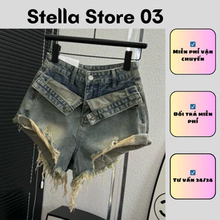 Quần short jean nữ lai rách túi kiểu lưng cao, quần đùi jean thời trang hack dáng không giãn