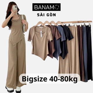 Set nữ Banamo Sài Gòn bộ áo thun tăm cổ vuông ngắn tay kèm quần culottes co giãn tốt 1913