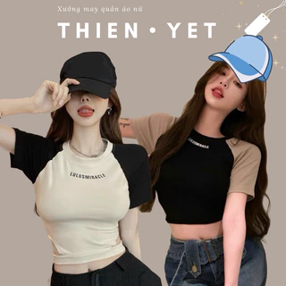 Áo thun kiểu croptop in chữ LULU ( hình thật), Áo kiểu raplan khoét eo tay ngắn cổ tròn hợp thời trang cho nữ -Thiên Yết