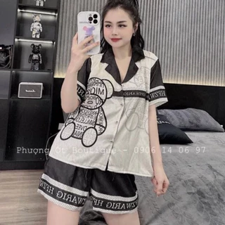 Bộ mặc nhà pyjama chất lụa xước ánh kim cao cấp CARY