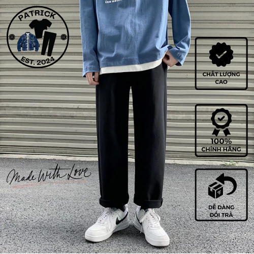 Quần jeans nam đen trơn form baggy Patrick D03