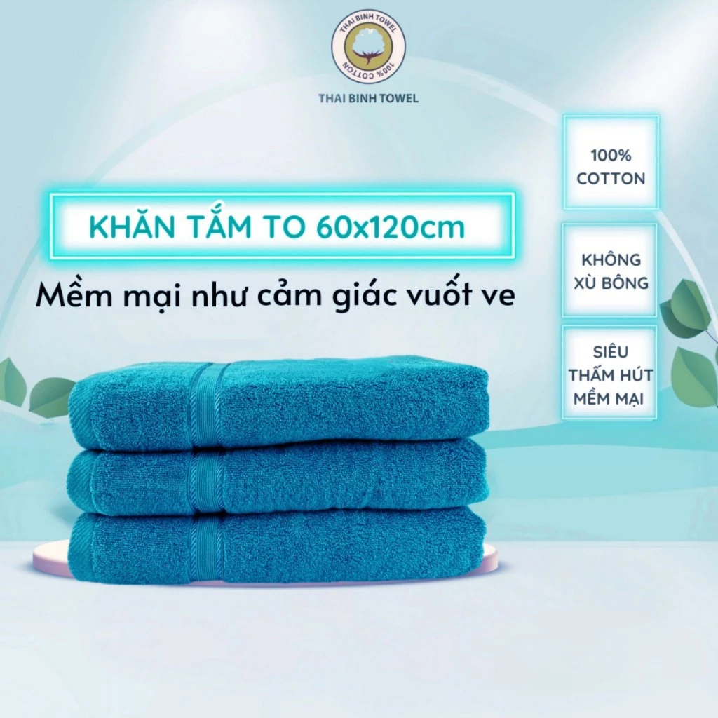 Khăn Tắm to 60x120cm THAI BINH TOWEL 100% Cotton Mềm mại, Không Xổ Lông, Không Phai 60*120cm-NHAT